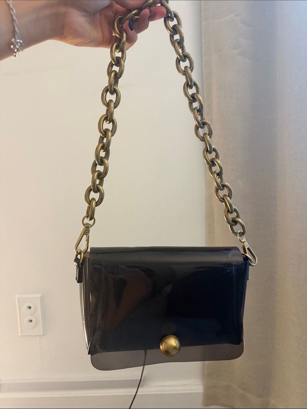 Black Clear PVC Crossbody Bag with Antique Gold Chain Strap